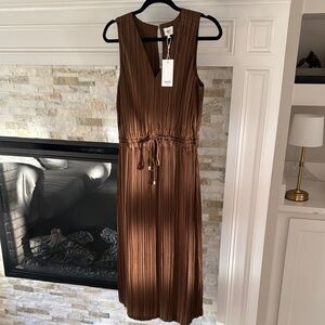 Seed Heritage Pleated Brown Sleeveless Midi Dress